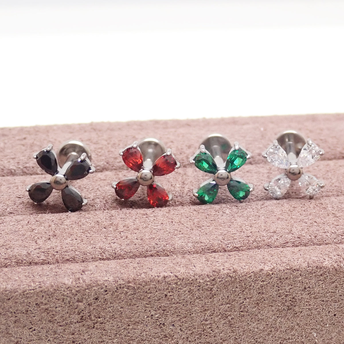 Implant titanium CZ Flower Flatback Piercing, Internally threaded 18g, 16g, 14g