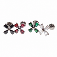 Implant titanium CZ Flower Flatback Piercing, Internally threaded 18g, 16g, 14g