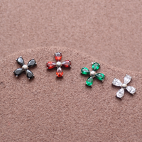 Implant titanium CZ Flower Flatback Piercing, Internally threaded 18g, 16g, 14g