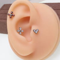 Implant titanium CZ Flower Flatback Piercing, Internally threaded 18g, 16g, 14g