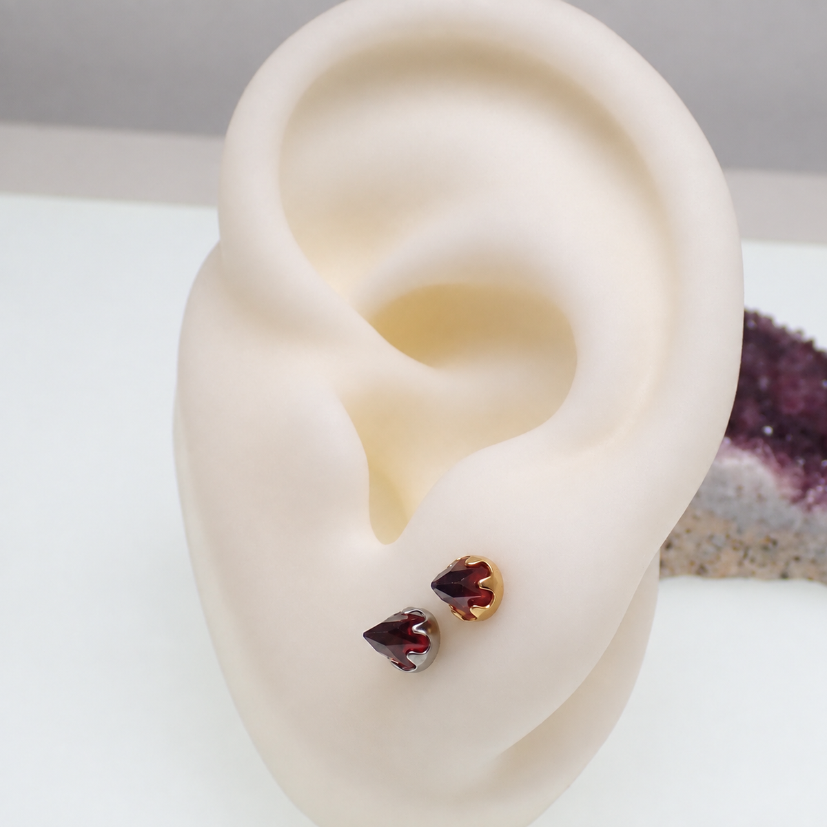 Implant Titanium Garnet Earrings 20g Pair