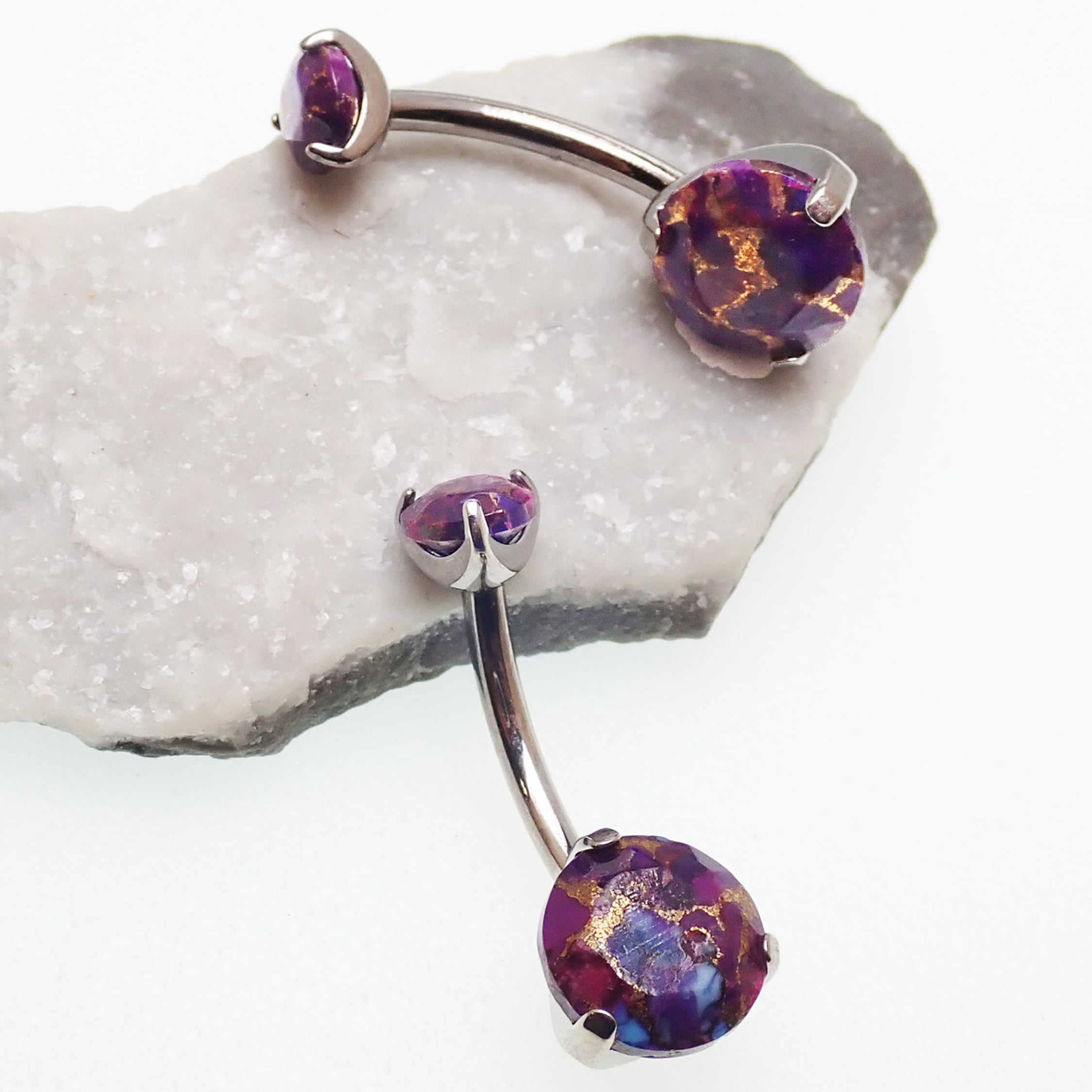 Titanium 14g 10mm Copper Turquoise Belly Ring, internally threaded