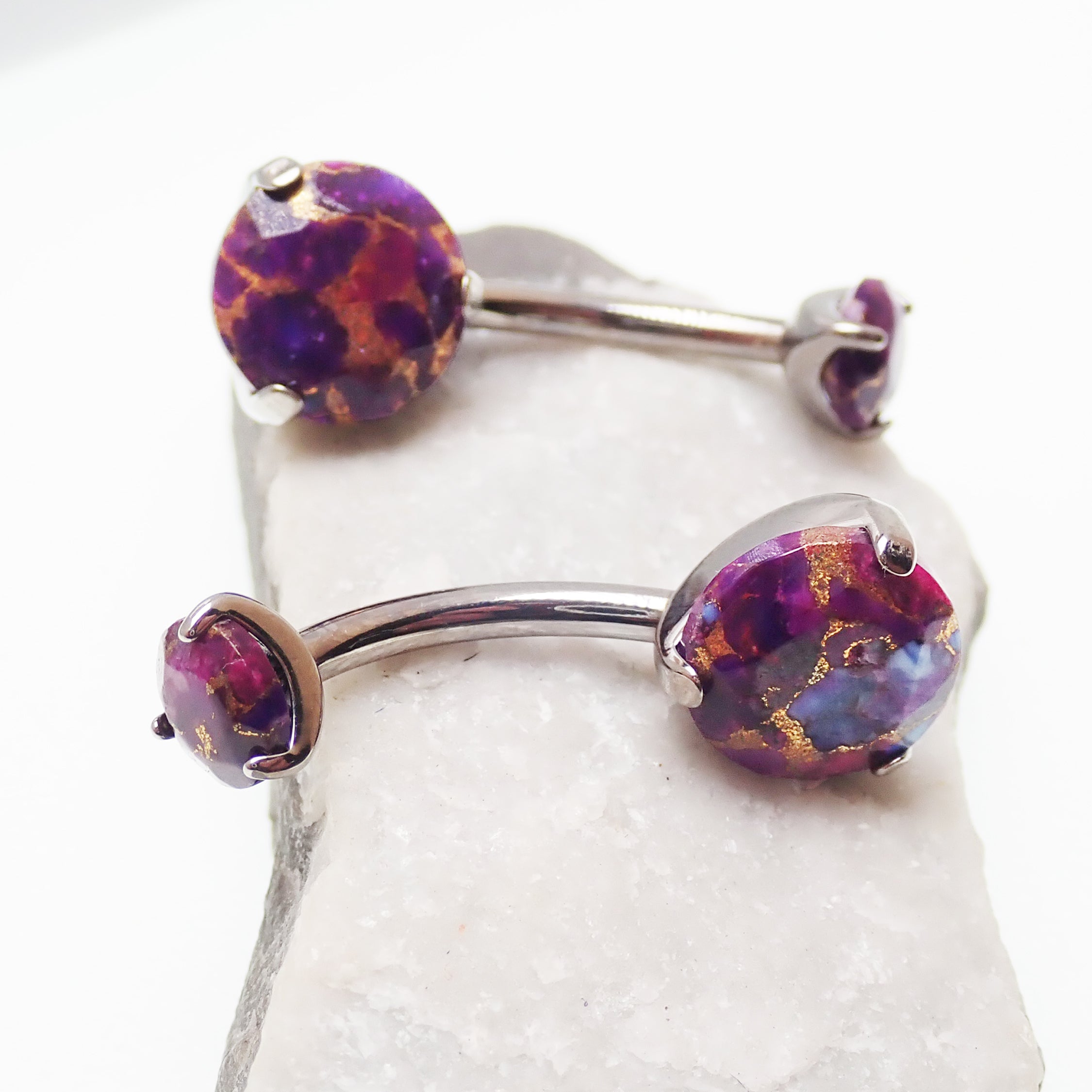 Titanium 14g 10mm Copper Turquoise Belly Ring, internally threaded