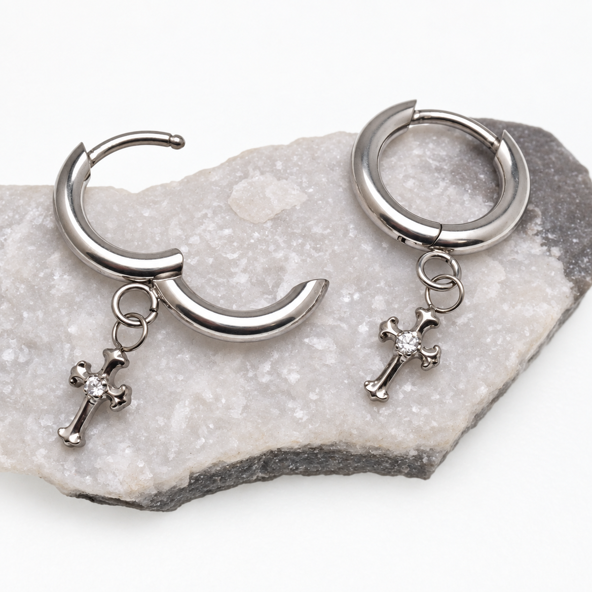 Titanium Hoop Cross Earrings 20g (pair)