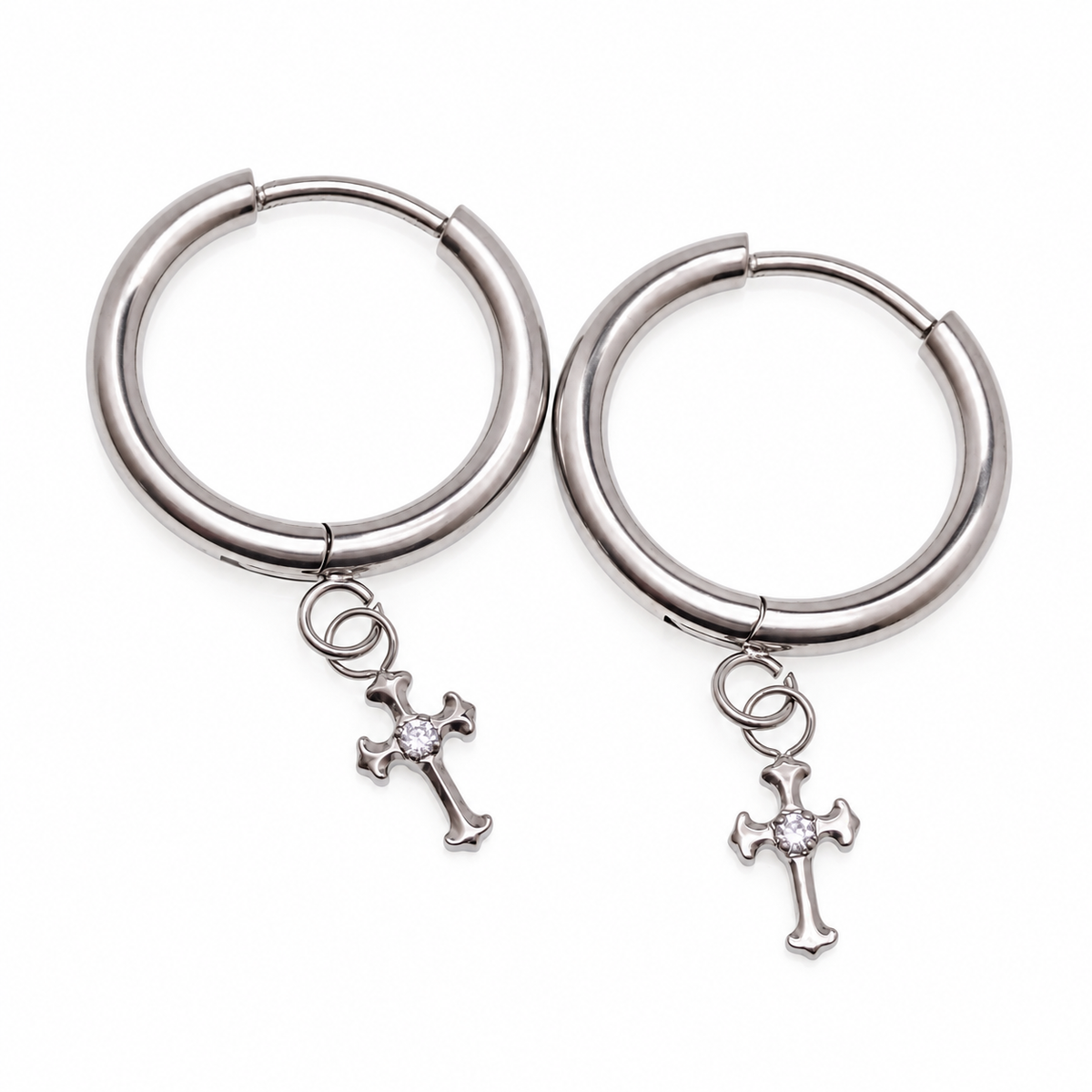 Titanium Hoop Cross Earrings 20g (pair)
