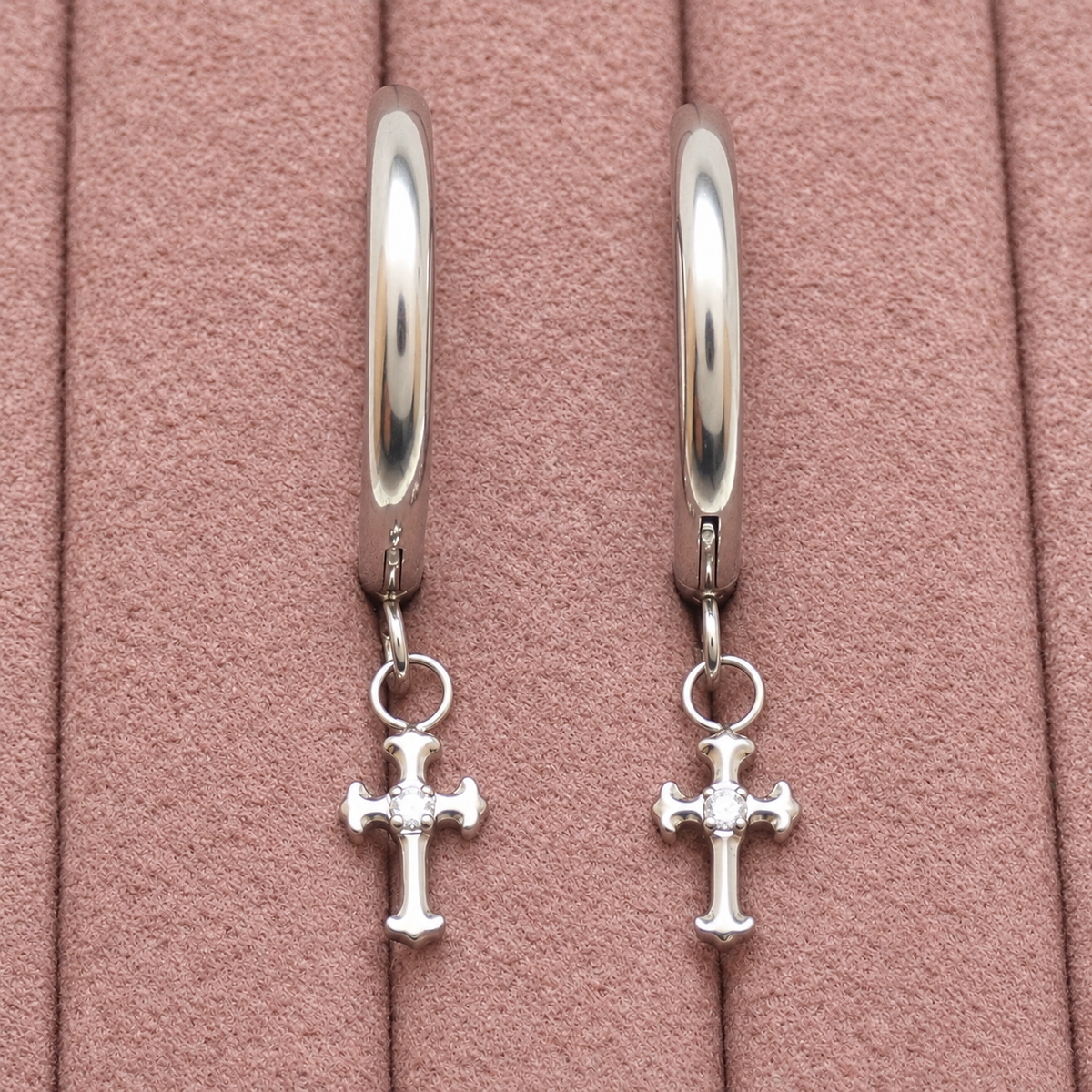 Titanium Hoop Cross Earrings 20g (pair)