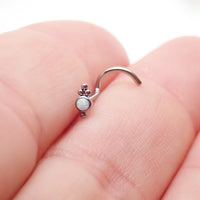 Implant Titanium White Fire Opal Beaded Nose Stud Curl 18g