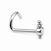 Implant Titanium White Fire Opal Beaded Nose Stud Curl 18g