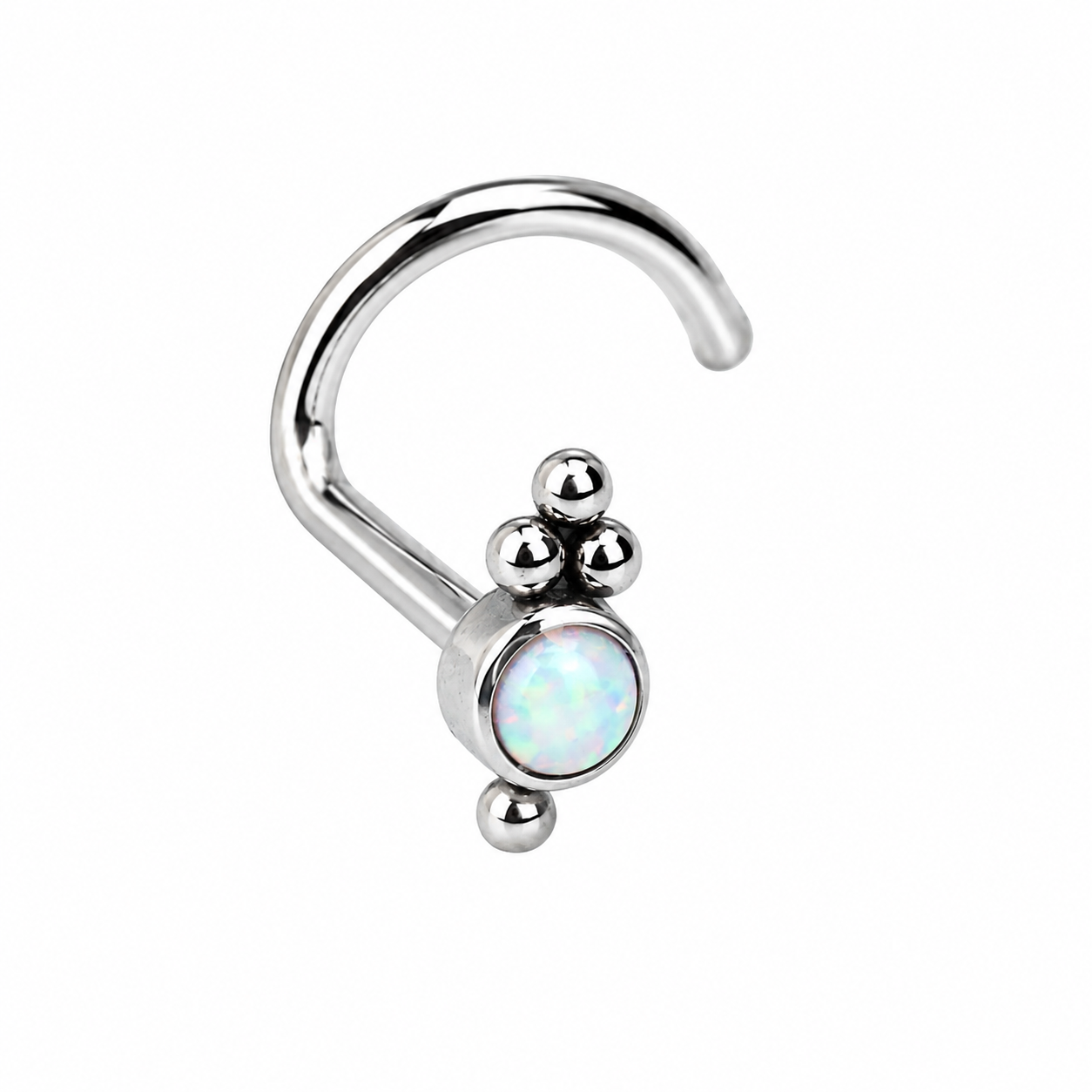 Implant Titanium White Fire Opal Beaded Nose Stud Curl 18g
