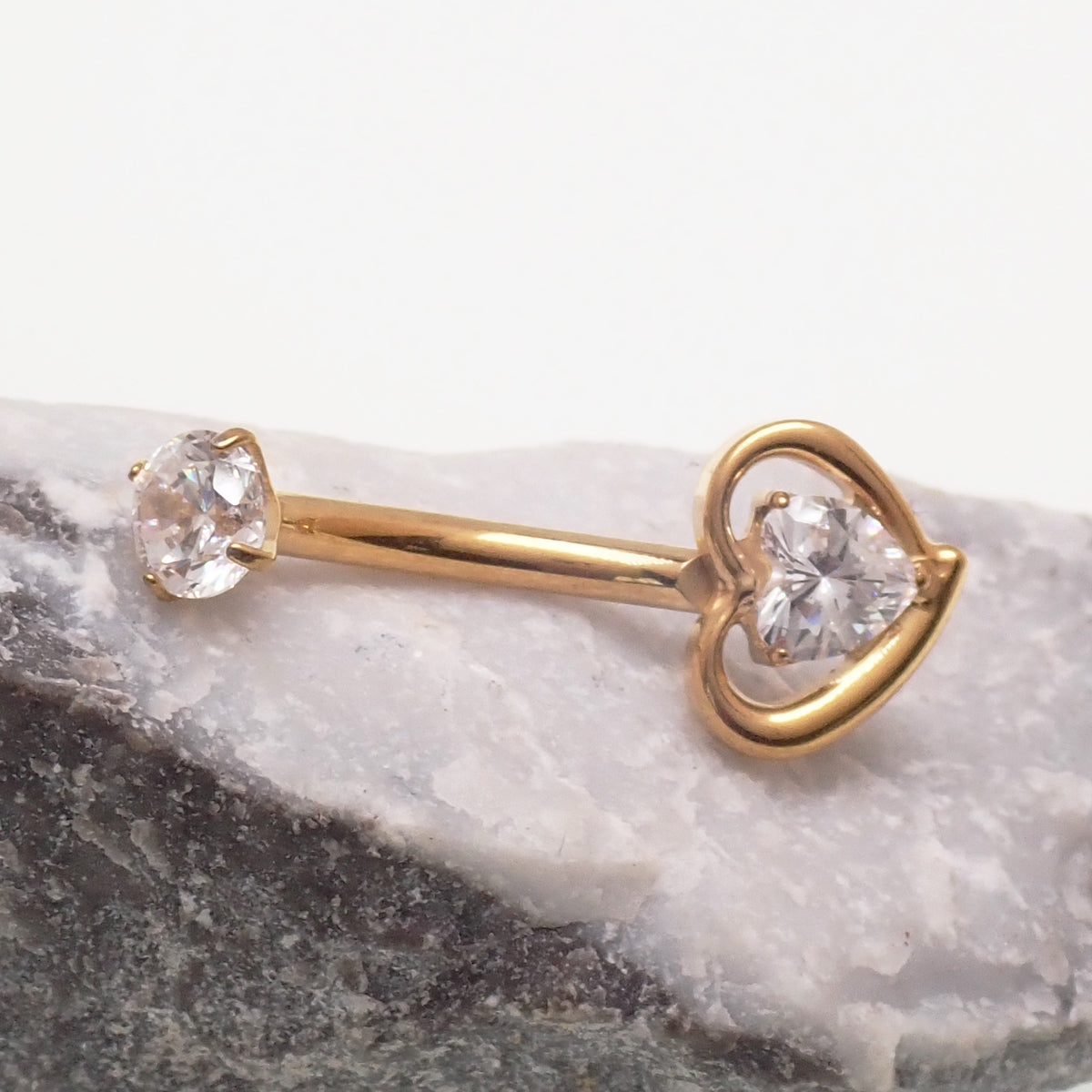 Implant Titanium CZ Heart Belly Bar 14g 10mm