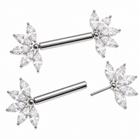 Clear CZ Flower Titanium Nipple Bar 16g, 14g
