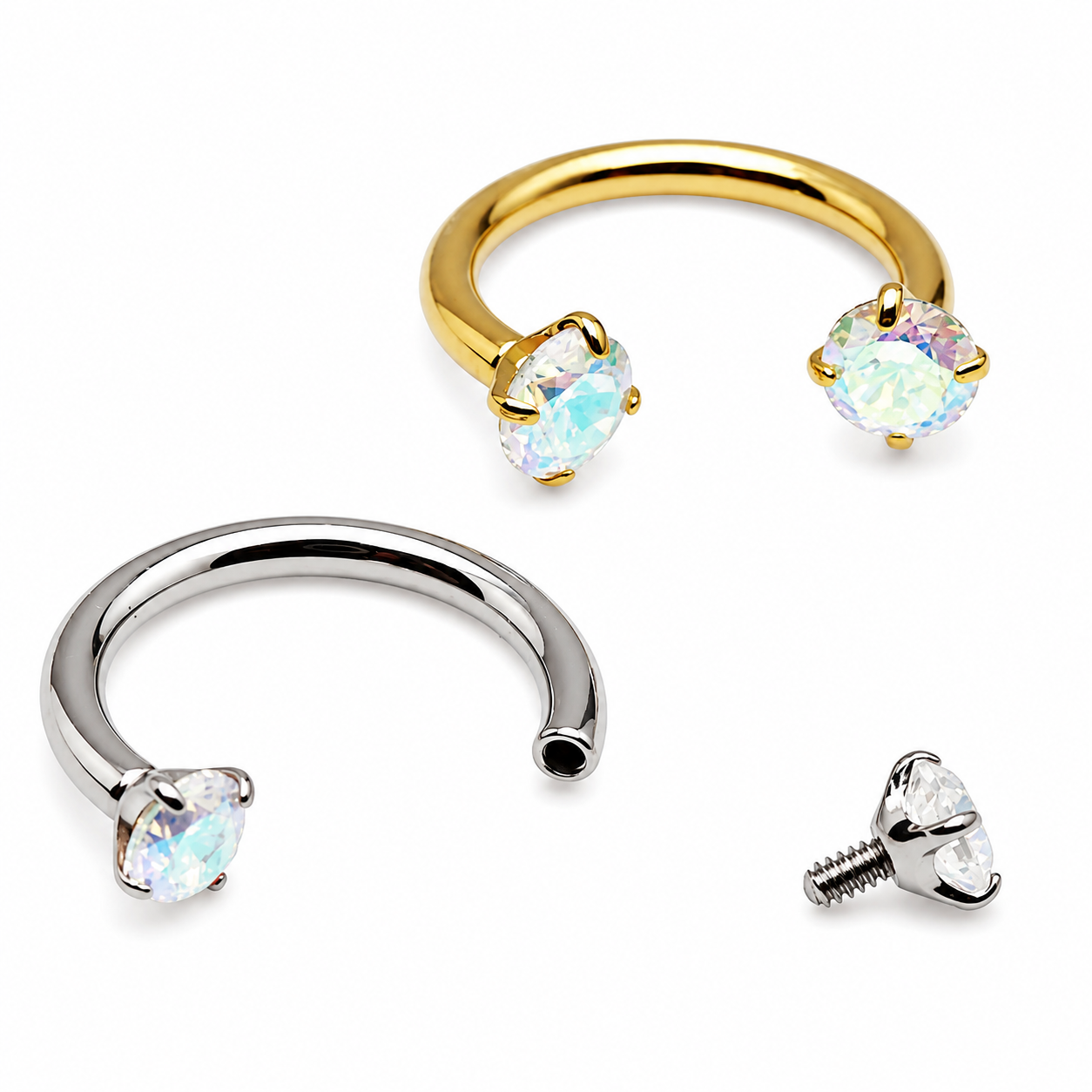 Implant Grade Titanium Horseshoe Ring, CZ Stone, Helix Septum Piercing