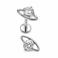 CZ UFO Titanium Flatback/ Labret Piercing 0.9mm Thread
