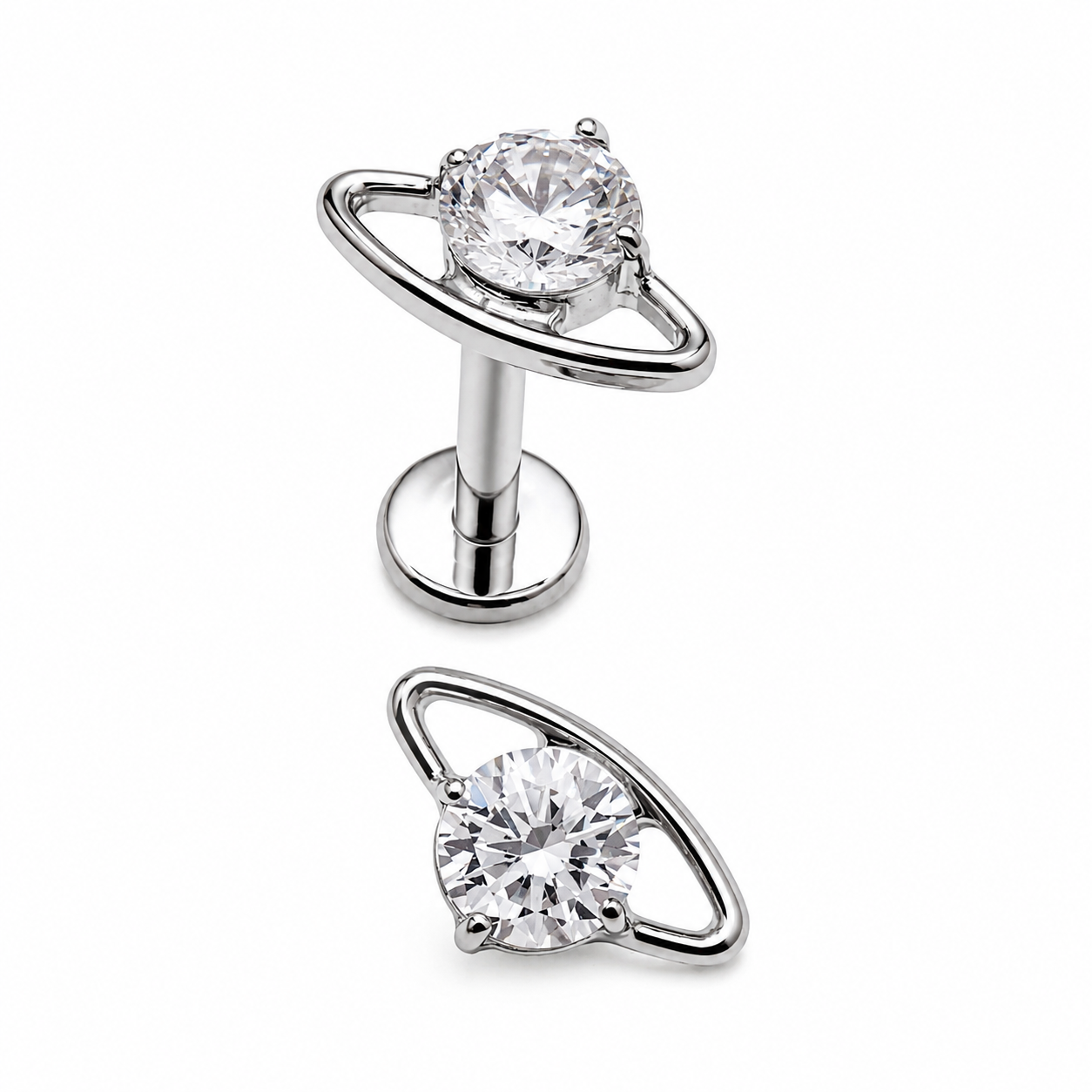 CZ UFO Titanium Flatback/ Labret Piercing 0.9mm Thread