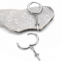 hoop earrings with dagger charm