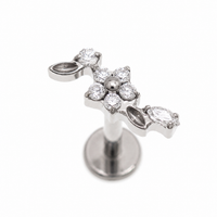 Silver dainty flower titanium flatback labret piercing earring with 0.9mm thread by Body Clickers