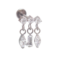 Implant Titanium Dangle CZ Cluster Flatback Piercing, Internally Threaded 18g, 16g, 14g