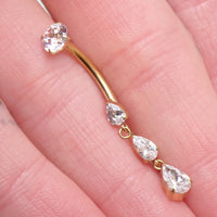 Internally Threaded Dangly CZ Belly Ring 14g 6-12mm curve