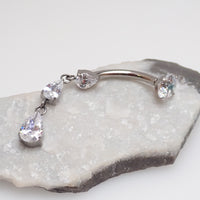 Internally Threaded Dangly CZ Belly Ring 14g 6-12mm curve