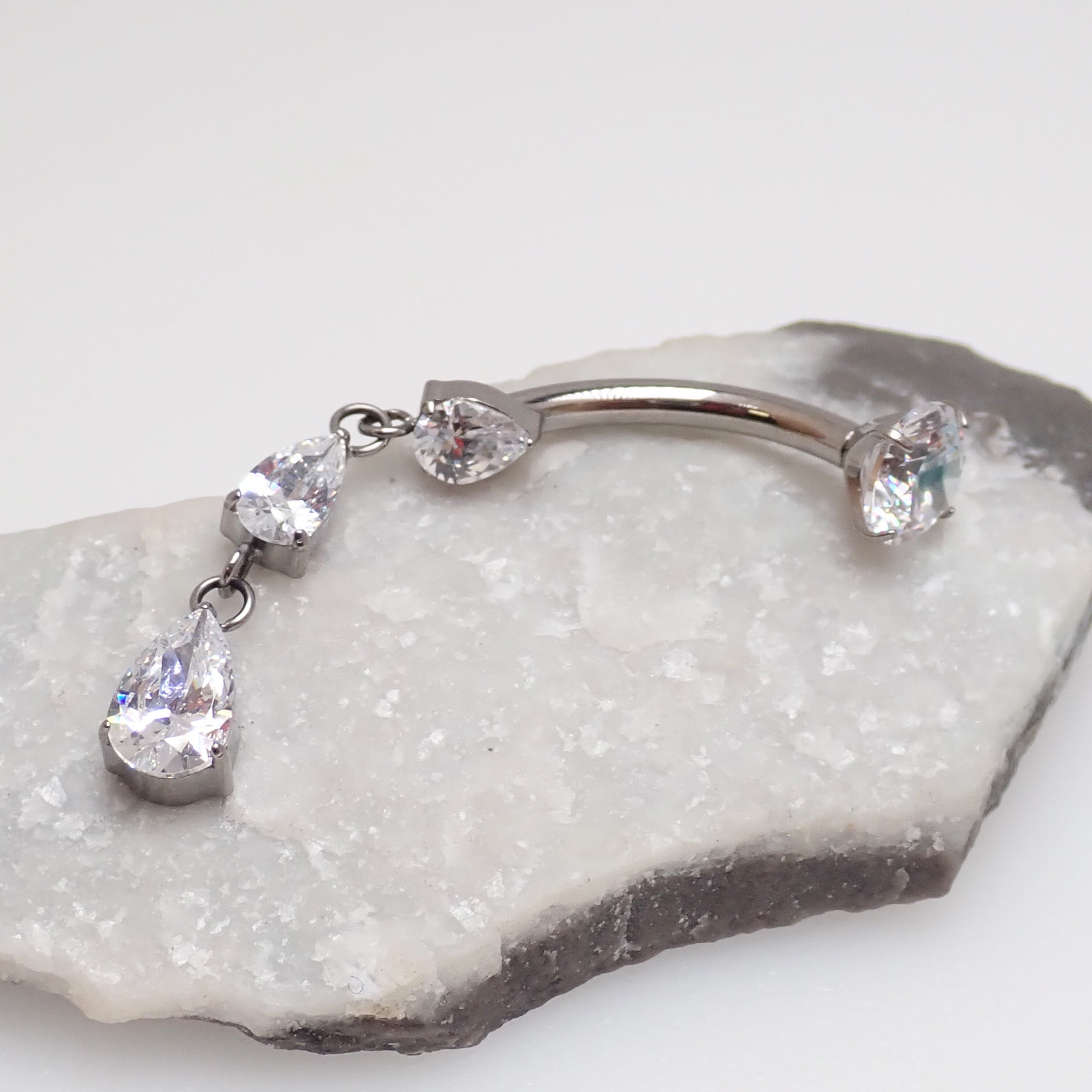 Internally Threaded Dangly CZ Belly Ring 14g 6-12mm curve