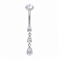 Internally Threaded Dangly CZ Belly Ring 14g 6-12mm curve