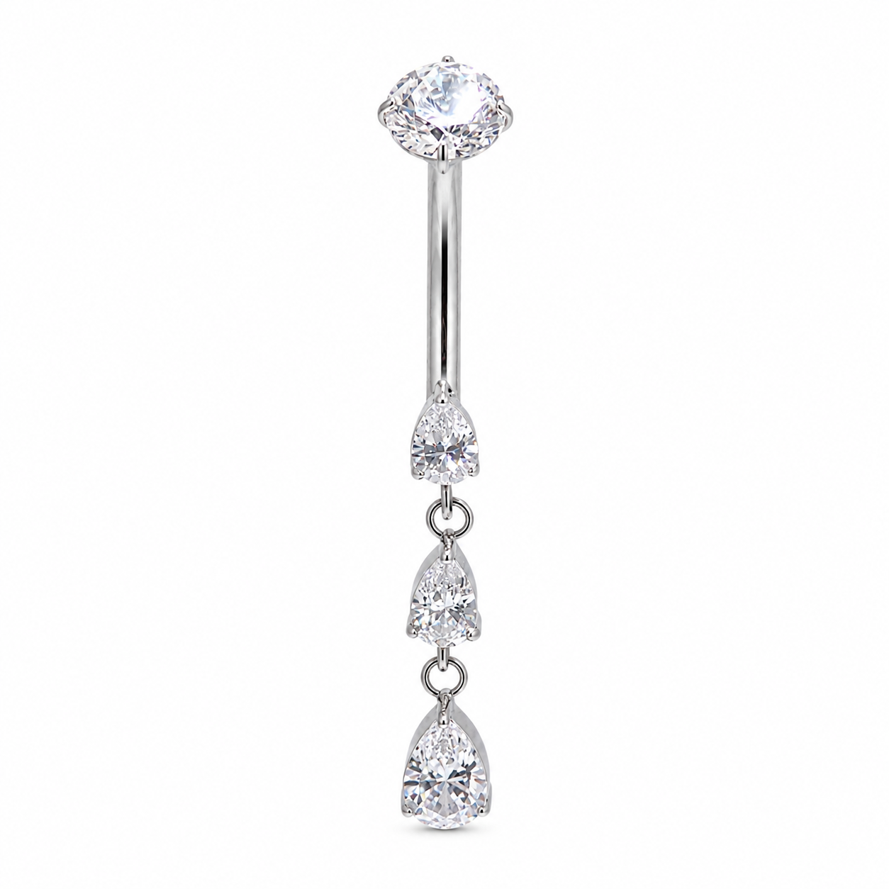Internally Threaded Dangly CZ Belly Ring 14g 6-12mm curve