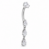Internally Threaded Dangly CZ Belly Ring 14g 6-12mm curve
