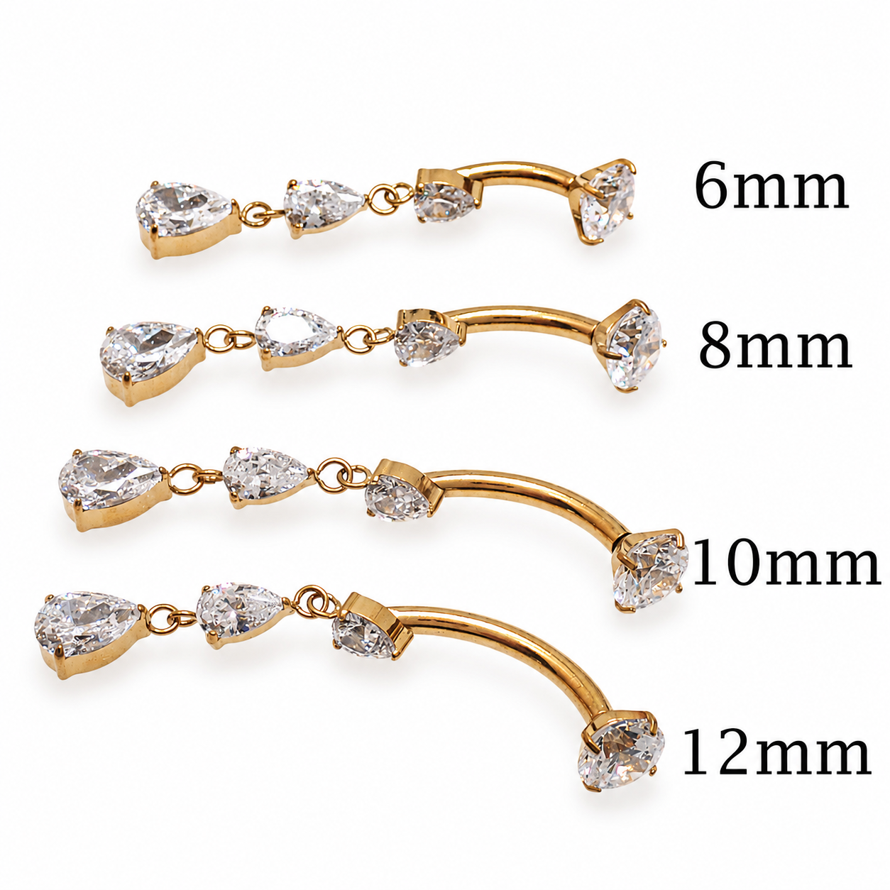 Internally Threaded Dangly CZ Belly Ring 14g 6-12mm curve