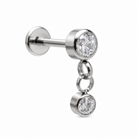 Dangly CZ Implant Titanium Flatback Piercing- Internally Threaded