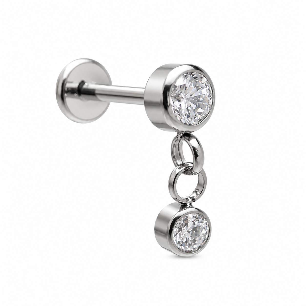 Dangly CZ Implant Titanium Flatback Piercing- Internally Threaded