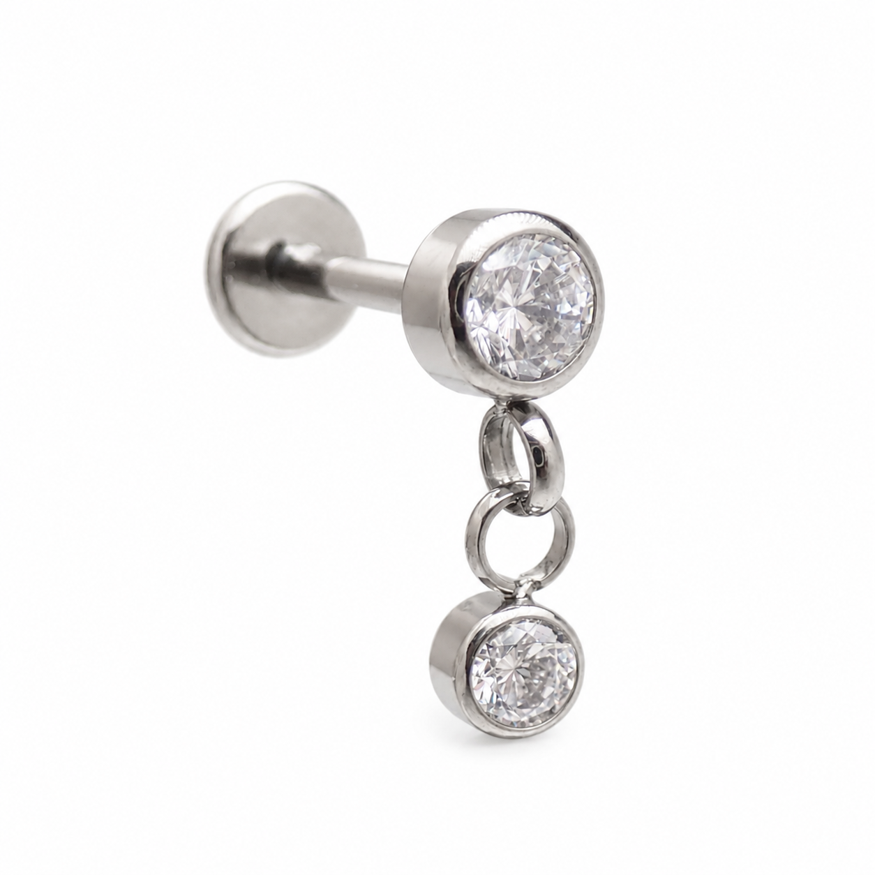Dangly CZ Implant Titanium Flatback Piercing- Internally Threaded