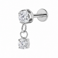 Implant Titanium Dangly Threadless Push Fit CZ Flatback Piercing