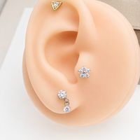 Implant Titanium Dangly Threadless Push Fit CZ Flatback Piercing