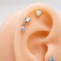 Implant Titanium Dangly Threadless Push Fit CZ Flatback Piercing
