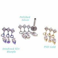 Implant Titanium Dangle CZ Cluster Flatback Piercing, Internally Threaded 18g, 16g, 14g