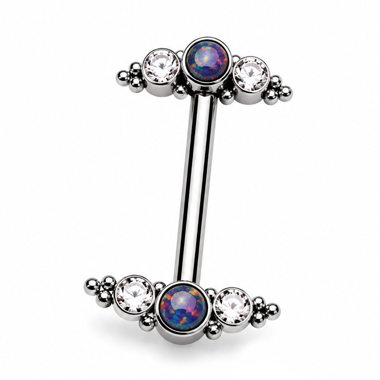 Dark Space Opal & Clear CZ Push Fit Nipple Bar 16g, 14g, 12g