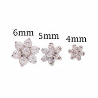 Implant Titanium Flower CZ Dermal Top, 14g- 1.2mm Thread