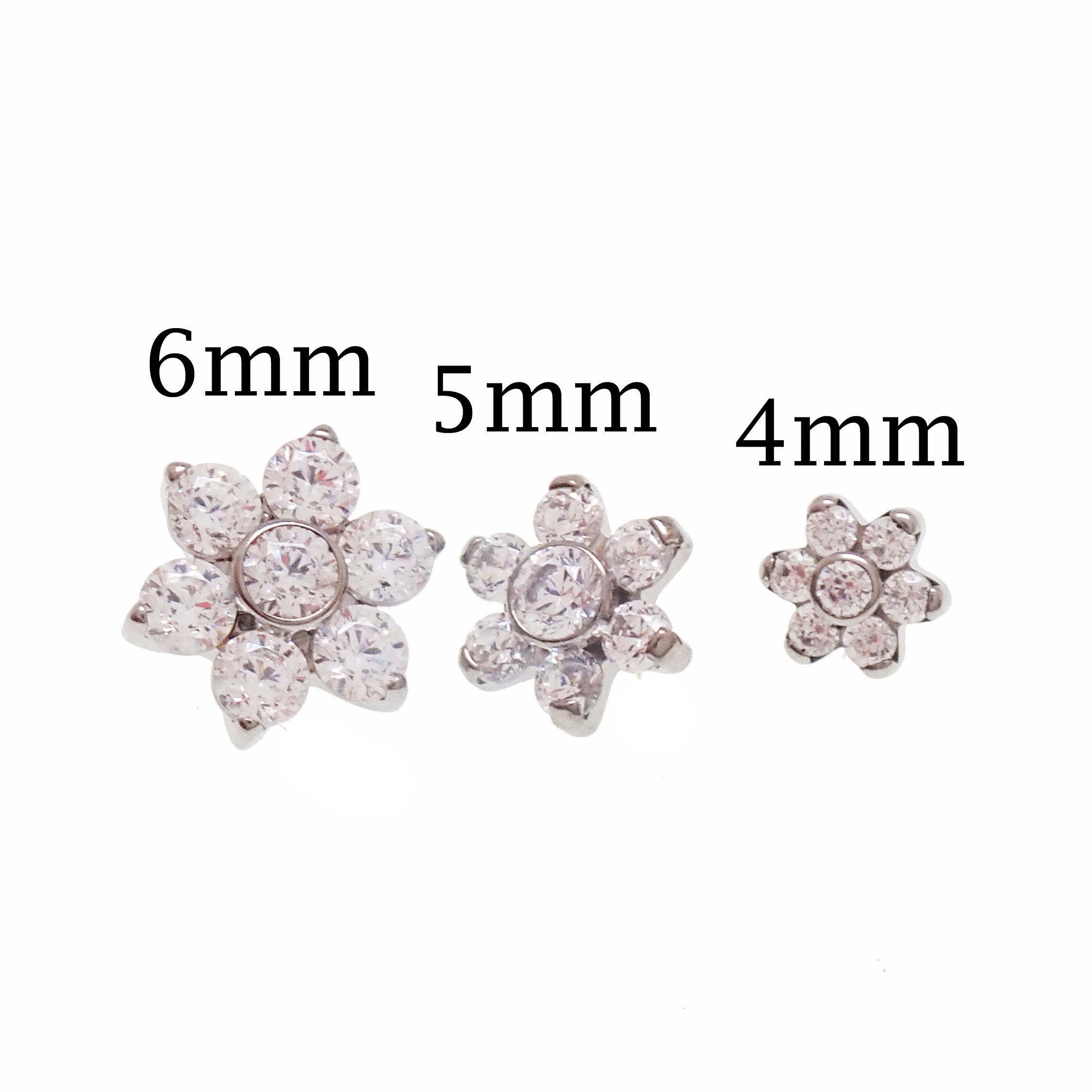 Implant Titanium Flower CZ Dermal Top, 14g- 1.2mm Thread