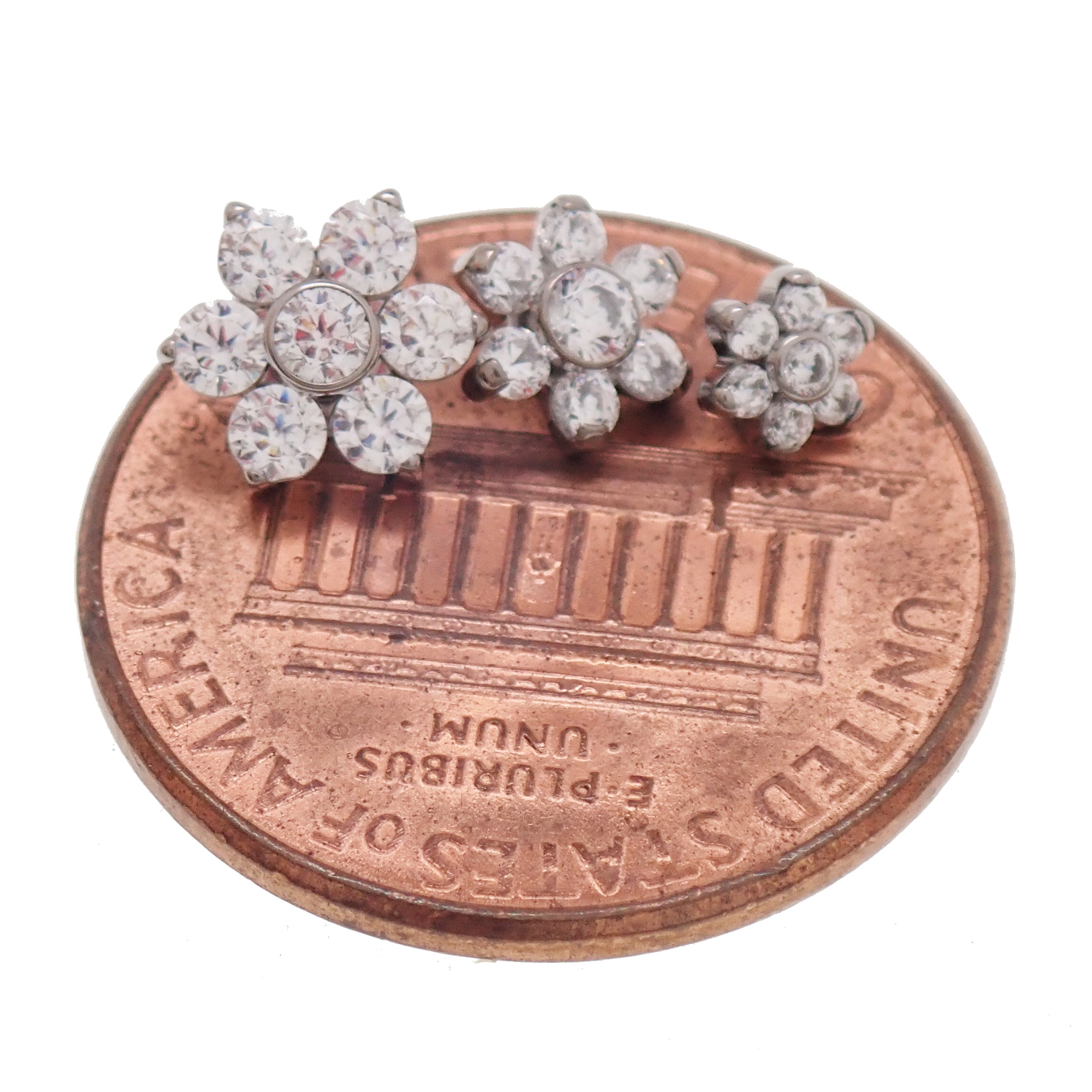 Implant Titanium Flower CZ Dermal Top, 14g- 1.2mm Thread