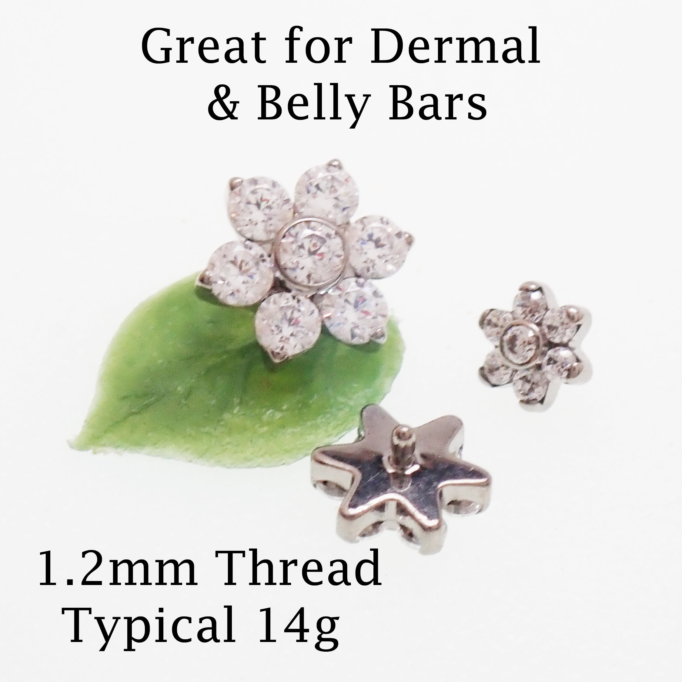 Implant Titanium Flower CZ Dermal Top, 14g- 1.2mm Thread
