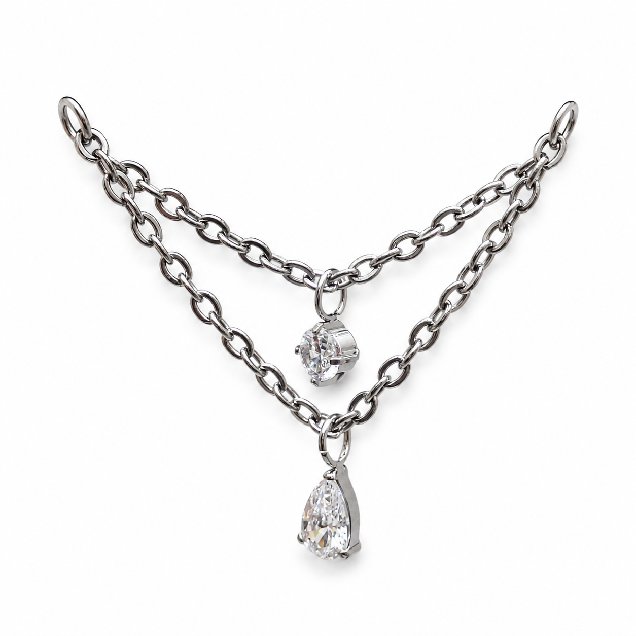 Implant Titanium CZ Drop Double Chain Piercing Add-on