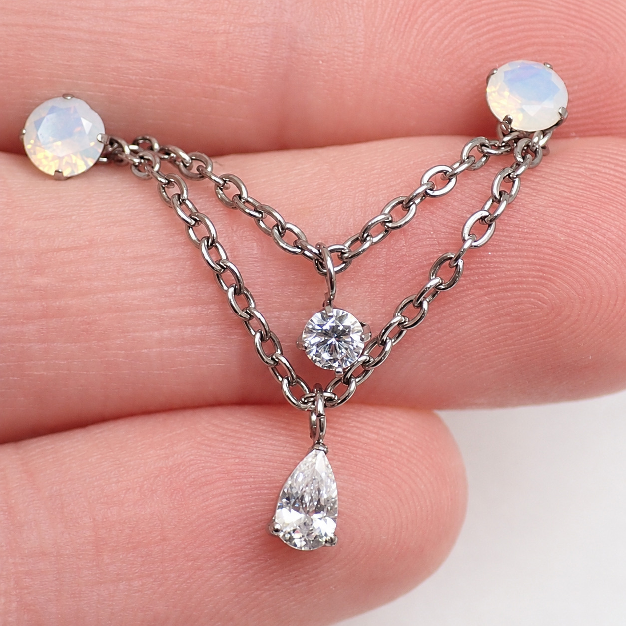 Implant Titanium CZ Drop Double Chain Piercing Add-on