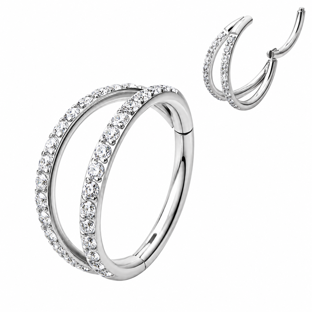 Double CZ Clicker Ring 16g