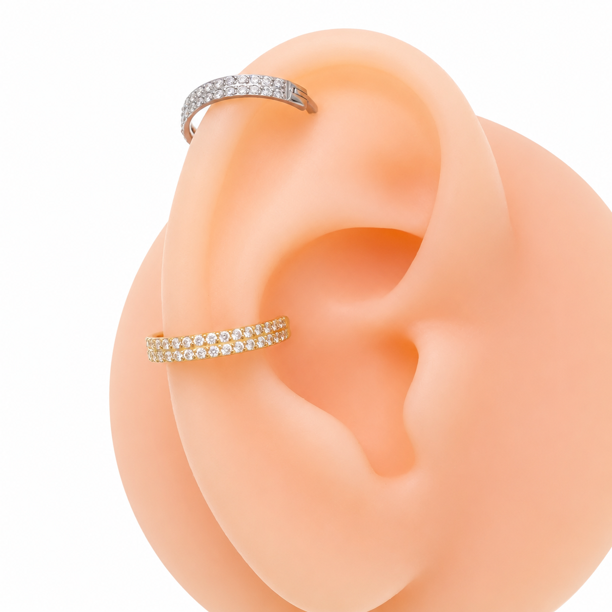 Implant Grade Titanium Double Row CZ Conch, Helix Clicker- 16g 12mm