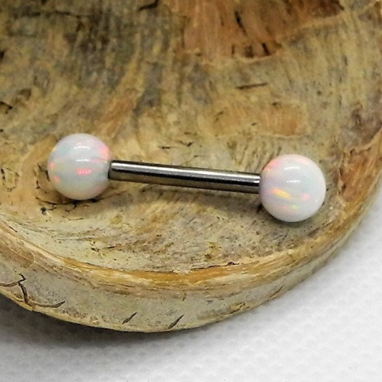 White Opal Titanium Nipple Bar 14g, 12g