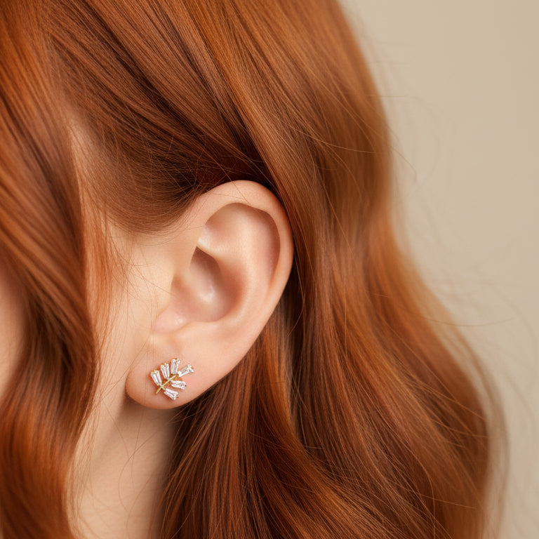 PVD Vine with CZ stones Titanium Flatback/ Labret Piercing 18g, 16g, 14g