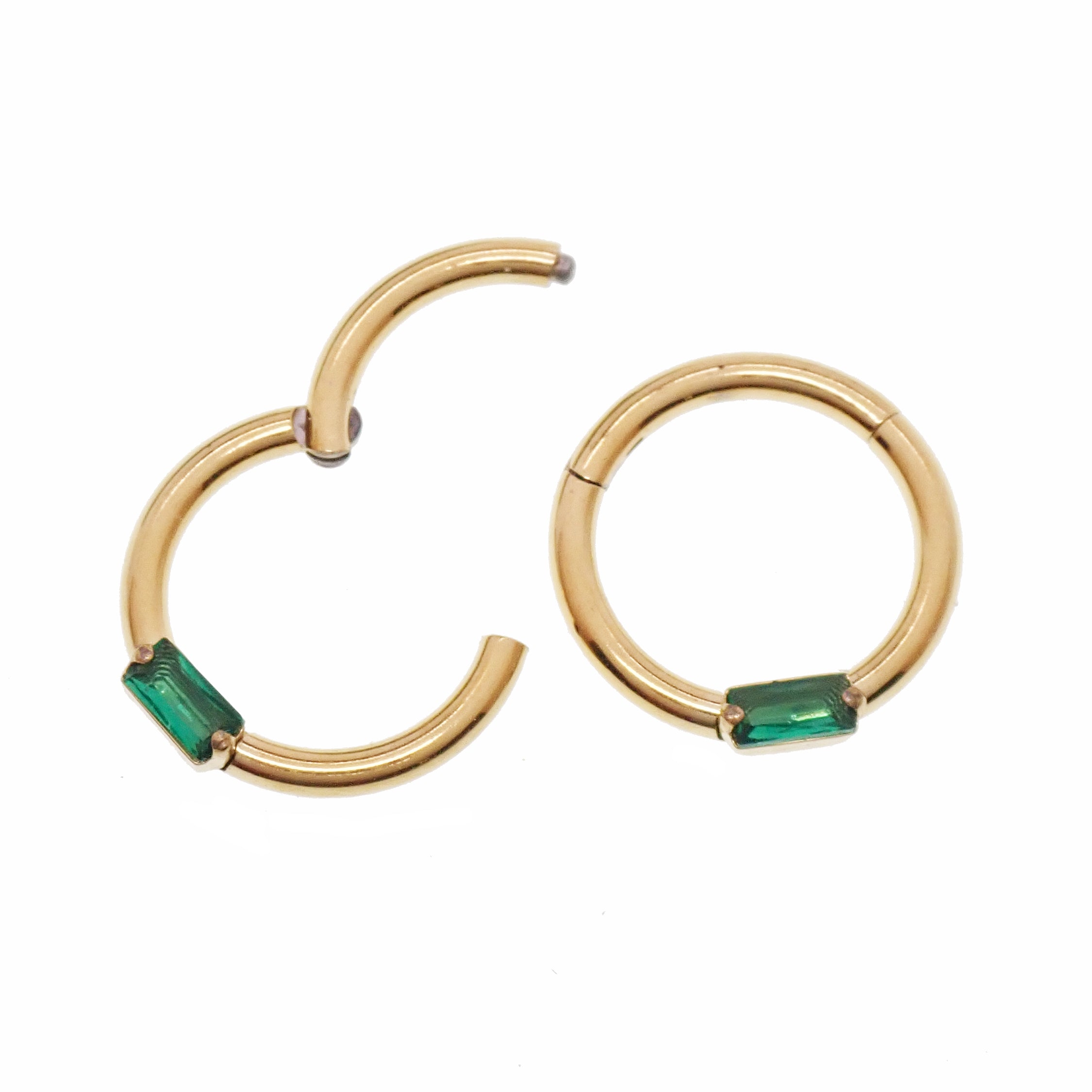 Emerald Green CZ PVD gold Titanium Clicker 16g 8mm