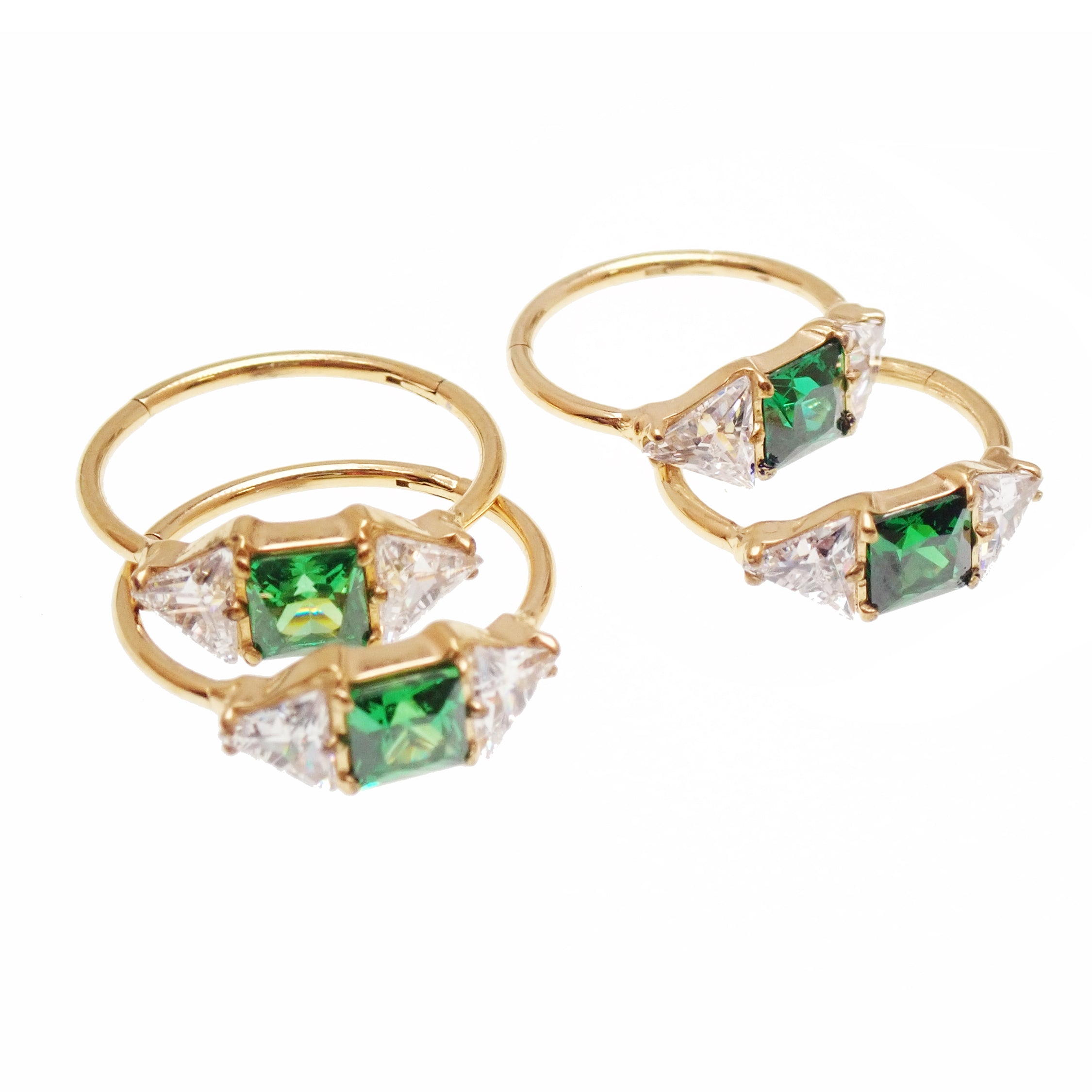 Implant Titanium Emerald Green CZ Hinge Hoop Earrings- Hypoallergenic 20g