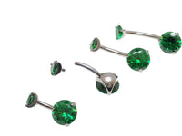 Emerald green CZ prong belly ring in 14g body jewelry with threaded design from Body Clickers Body Jewelry.