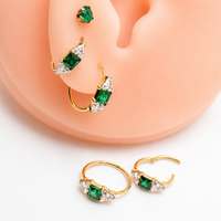 Implant Titanium Emerald Green CZ Hinge Hoop Earrings- Hypoallergenic 20g
